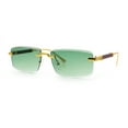 thumbnail image 4 of Luxury Beveled Lens Rich Art Retro Rimless Gangster Narrow Rectangle Sunglasses Gold - Green, 4 of 8