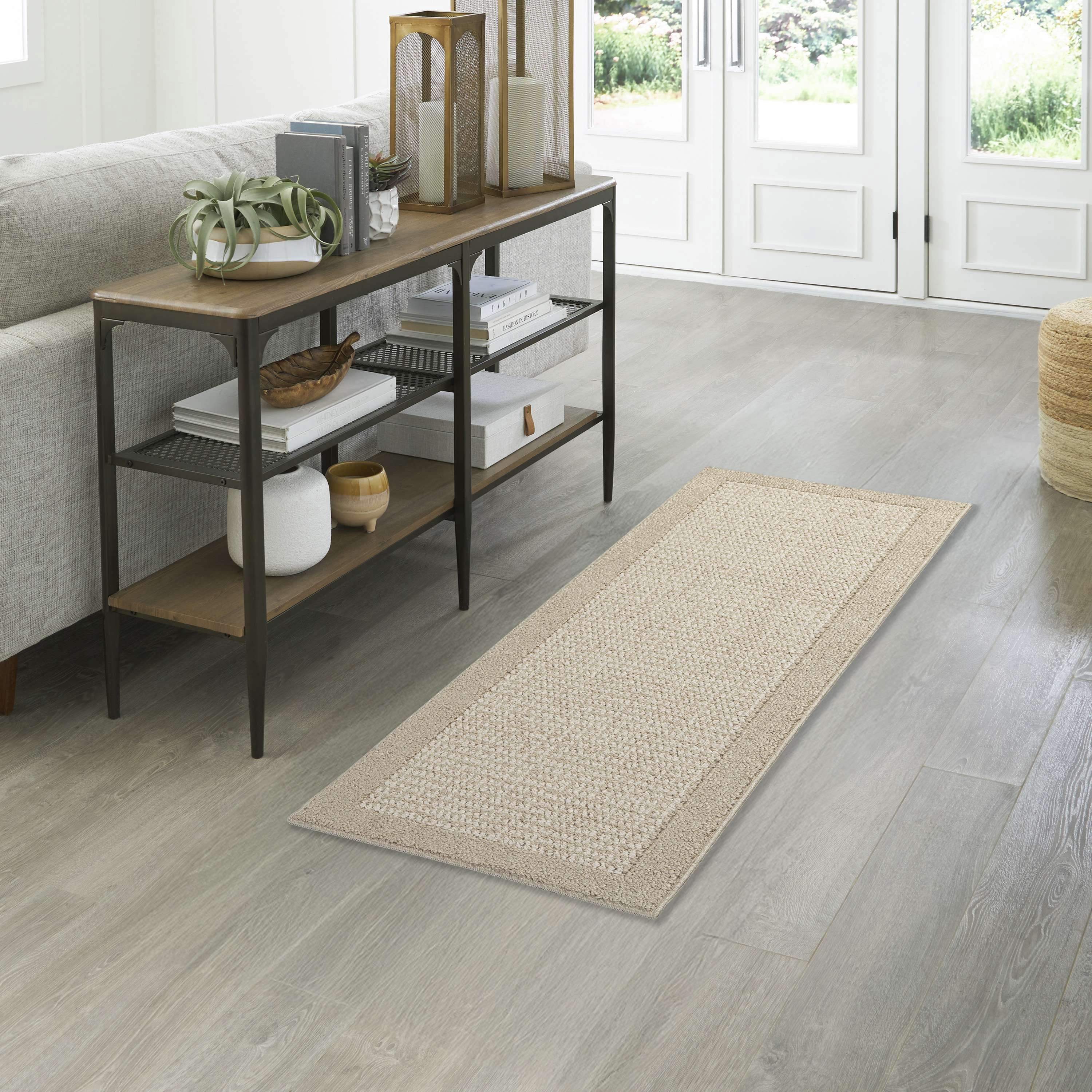 Mainstays Farmhouse Faux Sisal Olefin Beige Border Indoor Hallway Runner Rug, 2'x6'