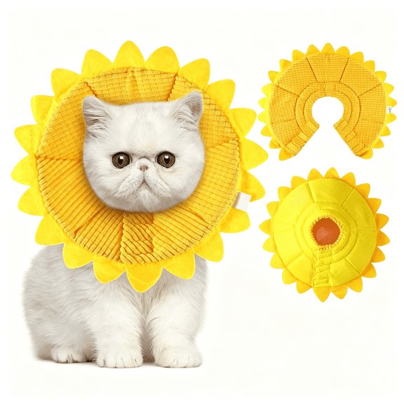 DUPAI Sunflower Cat Recovery Cone Collar Soft Cotton Pet Cone Collar Adjustable Sunflower Elizabeth Postoperative Protection for Cats and Dogs Soft Cone for Cats Cat Cone Collar Soft (Small)