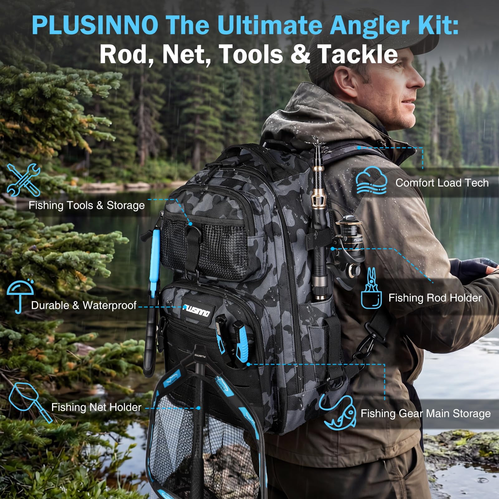 Fishing Gear  Backpack With Rod Tackle Box Waterproof Holders Lures Tools Pliers & Accessories Fish Gifts For Men