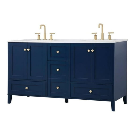 Elegant Decor Sommerville 60" Steel and Wood Double Bathroom Vanity in Blue