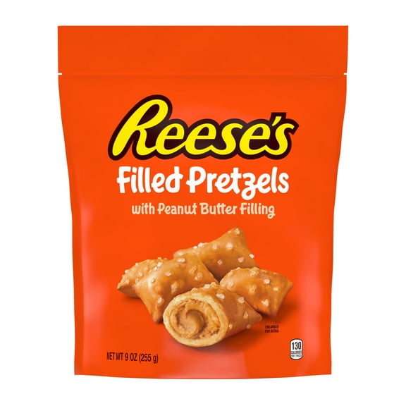 Reese's Filled Pretzels, Peanut Butter HYZ01 Pretzel Nuggets, Crunchy, Ready to Eat, Sweet and Salty Snack, 9oz Resealable Bag