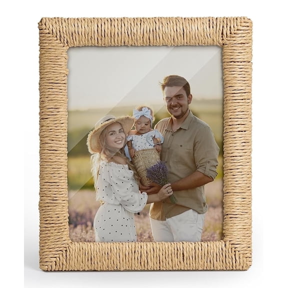 Afuly 8x10 Picture Frame, Boho Picture Frame with Glass and Paper Rope for Wall Hanging or Tabletop Display, Unique Gift for Mom, Grandma, Friends