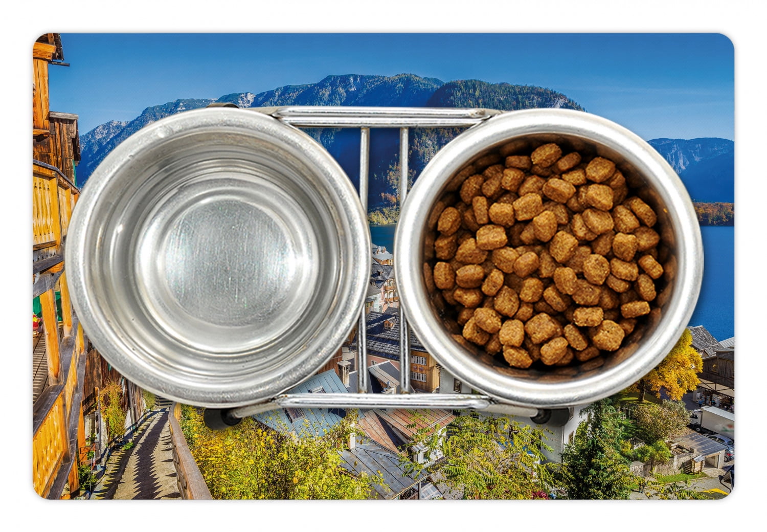 Fall Pet Mat for Food and Water, Historical Mountain Village of