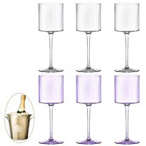 ACDANC 6Pcs Cocktail Glasses 12 oz Vertical Stripe Detailing Acrylic Margarita Glass Champagne Flutes for Family Bar Party Mix3