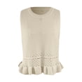 thumbnail image 5 of Womens Crochet Crop Tank Tops Sleeveless Crew Neck Ruffle Summer Boho Knit Sweater Vest Beige Size S, 5 of 6