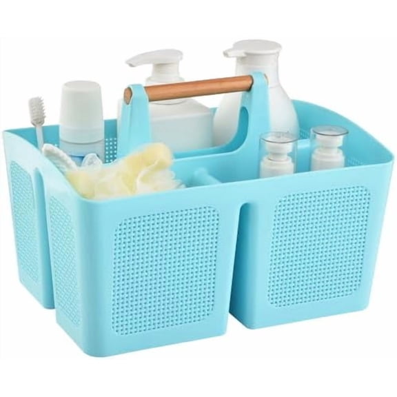 Portable Shower Caddy Basket with Compartments, Plastic Divided Cleaning Caddy Organizer Storage Tote with Handle for Bathroom, College, Dorm Room Essentials - Blue