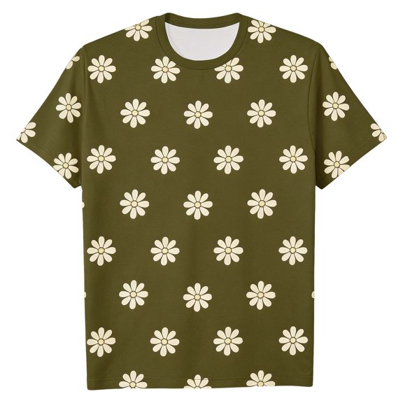 Boys Girls Short Sleeve Tees Daisy Print T-Shirt for Kids (Army Green 3-4 Years)