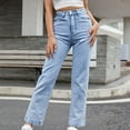 thumbnail image 2 of Women's Denim Jeans Fashion High Waist Striaght Leg Long Pants Boyfriend Casual Comfy Jeans Regular Fit Blue / Black / Light Blue Pants(XS,Light Blue), 2 of 5
