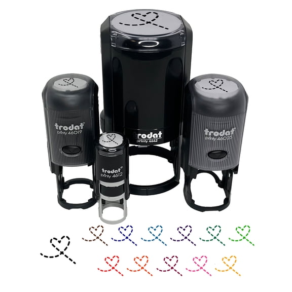 Dashed Heart Self-Inking Rubber Stamp Ink Stamper - Black Ink - Mini 1/2 Inch