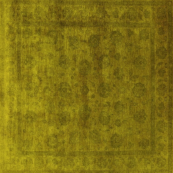 Ahgly Company Machine Washable Indoor Square Oriental Yellow Industrial Area Rugs, 3' Square