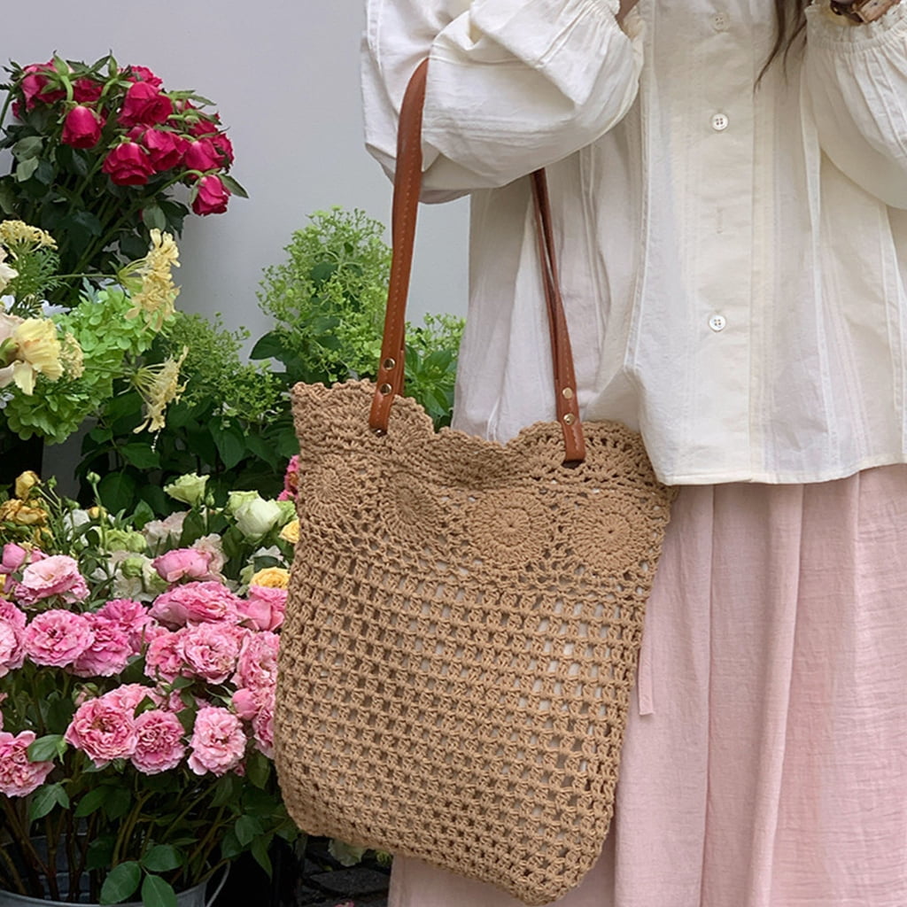 FENOHREFE Large Capacity Beach Bag for Women Shoulder Bag Handwoven Armpit Bag Trendy Handbag Crochet Armpit Bag Everyday Bag