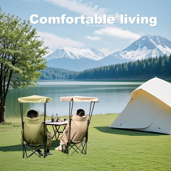 Portable Camping Chair Beach Chair with Shade Canopy, Green
