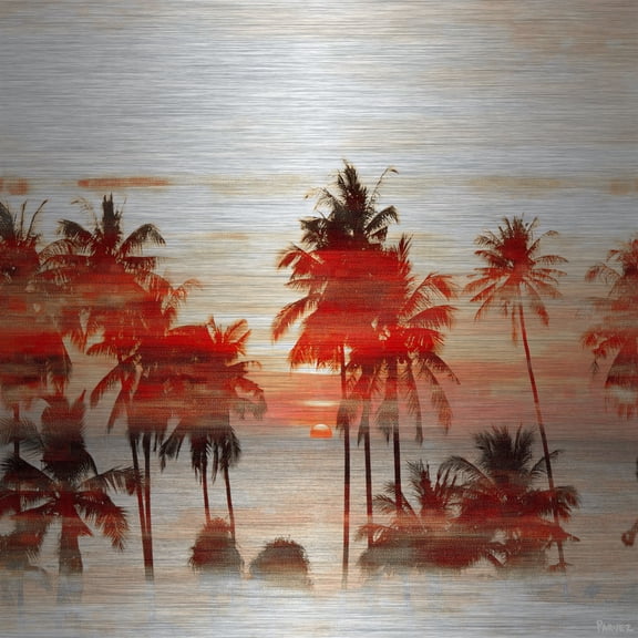 Parvez Taj Handmade  - Red Night Print on Brushed Aluminum 32 x 32