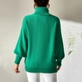 thumbnail image 4 of Women's Casual and Fashionable High Neck Long Sleeve Knitted Solid Color Top Sweater for Elegant and Comfortable Styles,Green,L, 4 of 5