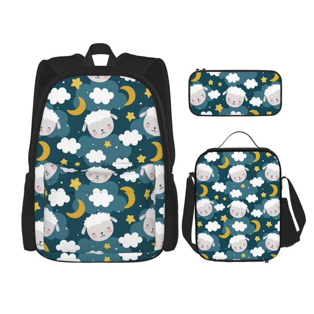Disketp Sweet Dream Lamb Mochila Estampada de Gran Capacidad con Lonchera y Estuche, Set de 3 Piezas para Estudiantes