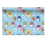 Baby Shark Cartoon Birthday Christmas Holiday All Occasion Gift Wrapping Paper Party Favors Supplies Set of 4 (80 sq ft Total) & Custom Storage Carrier