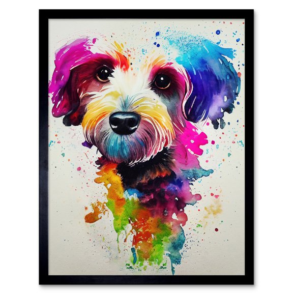 Ink Splatter Cockapoo Dog Watercolour Painting Art Print Framed Poster Wall Decor 12x16 inch