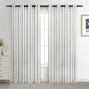 DriftAway Farmhouse Linen Blend Curtains 84 Inches Long for Living Room Vertical Striped Printed Drapes Grommet Top Light Filtering Curtain Linen Textured Panels for Bedroom 2 Panels W52 x L84 Navy