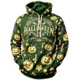 thumbnail image 2 of Men's Halloween Hoodie, Graphic Pullover Sweatshirt Pumpkin Printed Spooky Season Casual Fall Outfit Streetwear Top Green 2XL, 2 of 4