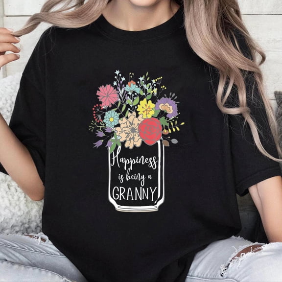 100% Cotton Unisex Happiness is Being A Granny Flower T-Shirt T-Shirt