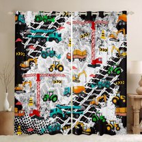 Manfei Cartoon Excavator Vehicle Curtains Pack of 2 (42x84 Each),Equipment Truck Crane Curtains Blackout,Retro Geometric Circle Bedroom Curtains For Boys,Breathable Home Decor