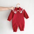 thumbnail image 4 of Ruyang Baby Girls Chinese Traditional Outfit Embroidered Bunny Floral Bodysuit Cute Ruffle Long Sleeve Button Jumpsuit, 4 of 8