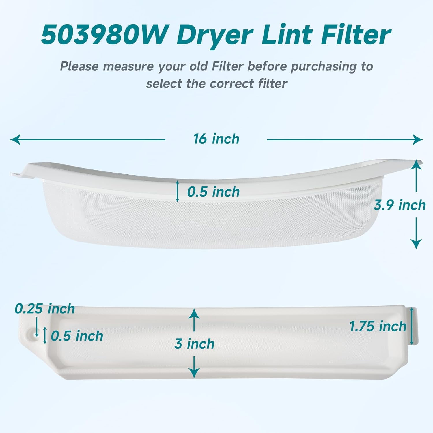 503980W Dryer Lint Filter Replacement Compatible with Speed Queen LDE30RGS153TW01 SD3JGBGS403UW01, D503980W Lint-White Replace 503980 AP6329015 PD00042786 TU21443 Screen