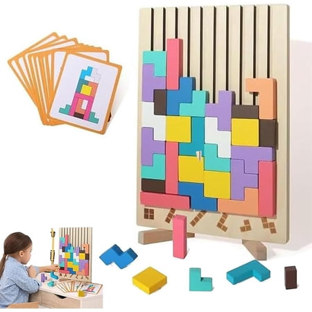 Hogloyuc Wooden Russian Blocks Puzzle & Stacking Toy - Tangram Jigsaw Brain Teasers Game 3D Printed Home Decor Educational Gift for Boys Girls Family Activity