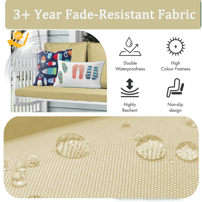 Outdoor Loveseat Cushion Set, Water Resistant chair cushion for patio furniture 48 x 24 inch, Outdoor Sofa replacement Cushions with Ties, Deep Seat Cushions（Beige）