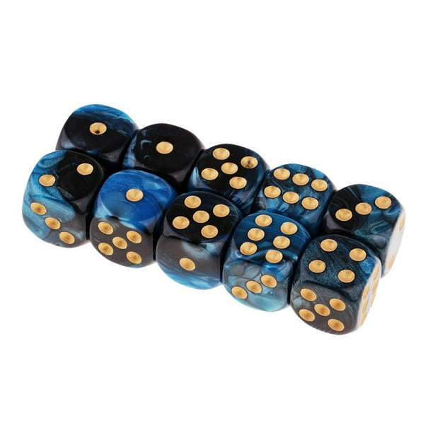 Dados de Juego de 6 Caras Sunnimix 16 mm Juego de 10 Azul + Negro
