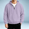 thumbnail image 4 of Trgacdwlo Mens Quarter Zip Hoodie Plain Long Sleeve Pullover for Men Drawstring Fall Winter Gym Sports Mens Sweatshirts Hoodies Light Purple L, 4 of 5