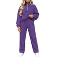 thumbnail image 3 of Jerdar Womens 2 Piece Lounge Sweat Sets Quarter Zip Mock Neck Sweatshirt Wide Leg Sweatpants Oversized Side Pockets Casual Airport Travel Outfits M, 3 of 8