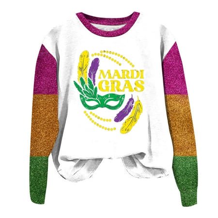 PMUYBHF Mode Décontractée pour Femmes Chandails en Molleton à Manches Longues Col Rond Imprimé Mardi Pull Sans Capuche 5859 S