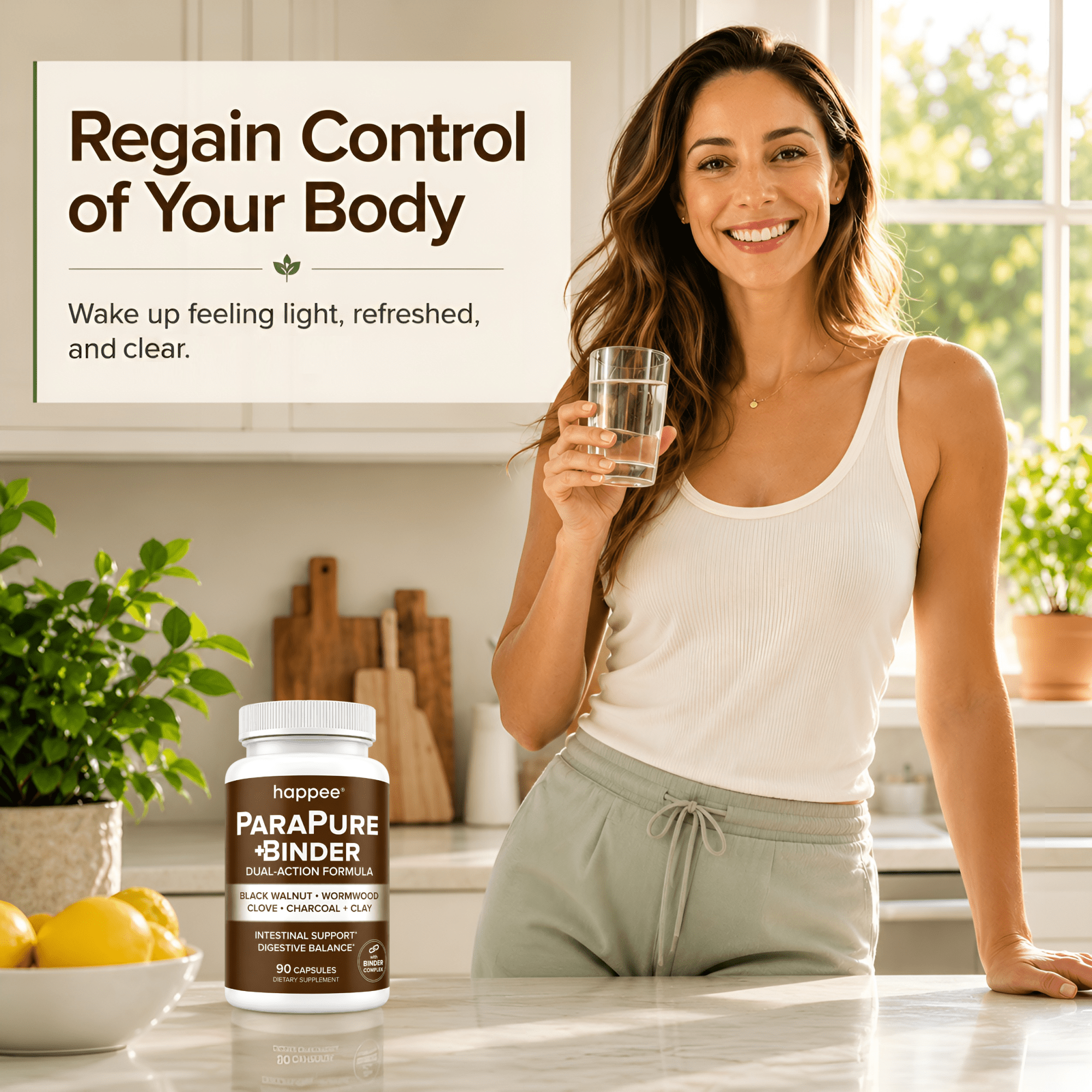 Happee Parasite Cleanse with Binder - Black Walnut & Charcoal for Digestive Support - 90 Capsules