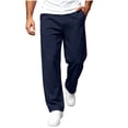 thumbnail image 2 of Mens Casual Pants Dqueduo Men's Solid Color Stretch Loose Casual Multi Pocket Elastic Waistband Wide Leg Pants Long Trousers Dark Blue S, 2 of 9