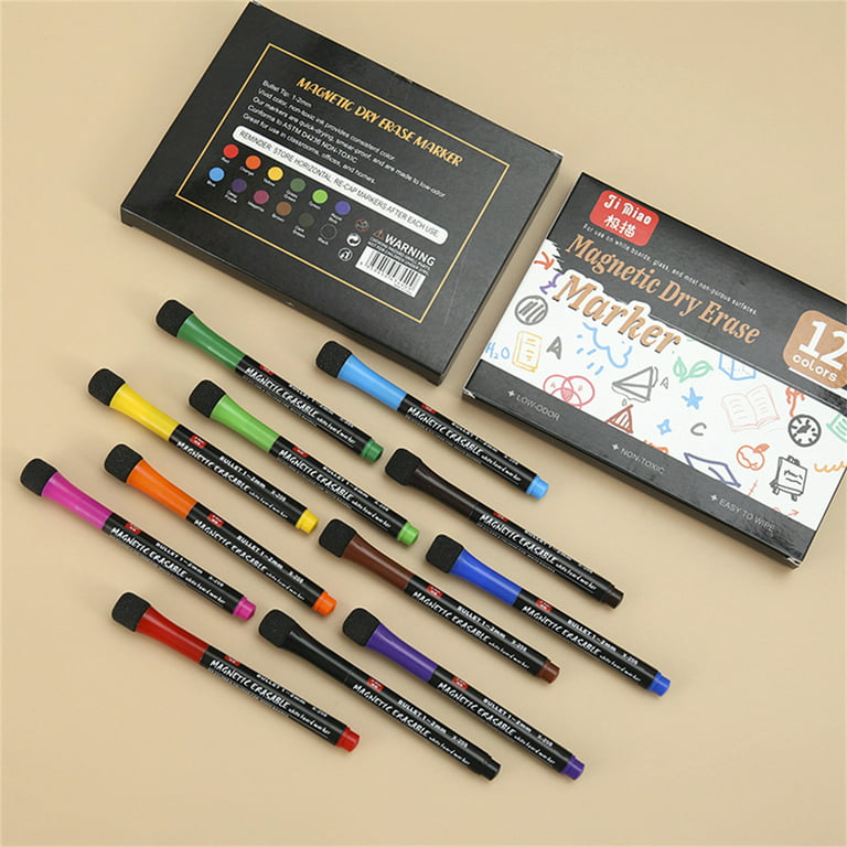 12 Pieces Fine Tip Dry Erase Markers + Magnetic Whiteboard Eraser