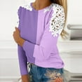thumbnail image 2 of ATOYSOY Women's Crew Neck Sweatshirts Outwear Loose Cold Shoulder Tops Casual Shirts Lace Crochet Color Block Pullover Long Sleeve Tees Fall Winter Fashion Purple L, 2 of 5