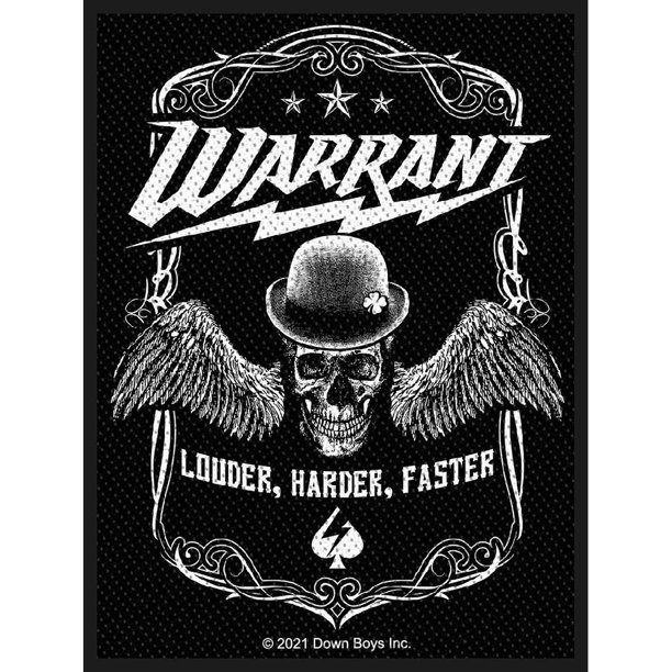 Warrant - Parche Diseño Estándar Louder Harder Faster (Negro, Blanco)