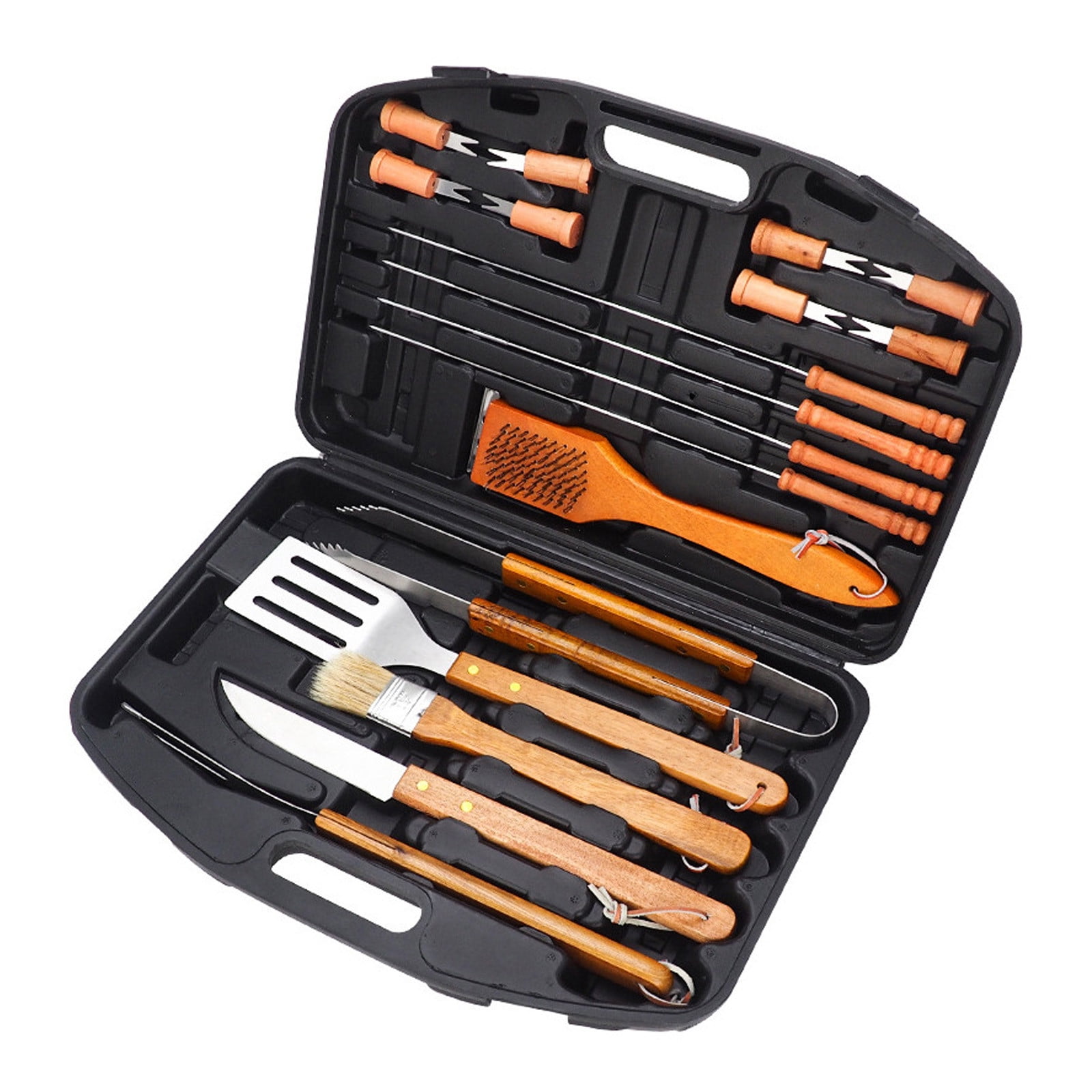 Wooden Grill Tool Set, BBQ Accessories and Grill Tools, Durable Stainless-Steel Utensils with Recycled Plastic Case, Spatula, Tongs, Cleaning Brush & More, Grilling Gifts for Men, 18-Piece