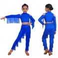 thumbnail image 2 of Aislor Girls Latin Jazz Modern Salsa Ballroom Dance Outfits Tassel Crop Tops with Fringe Pants Set Dancewear Royal Blue 8, 2 of 7