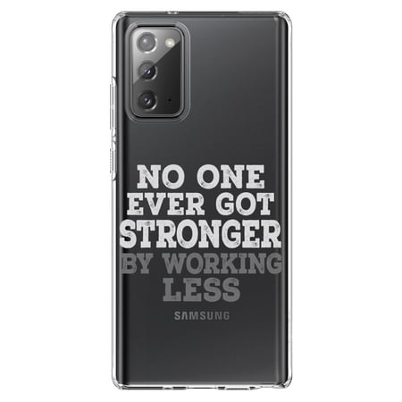 DistinctInk Clear Shockproof Hybrid Case for Samsung Galaxy Note 20 (6.7 Screen) - TPU Bumper Acrylic Back Tempered Glass Screen Protector - No One Ever Got Stronger Working Less