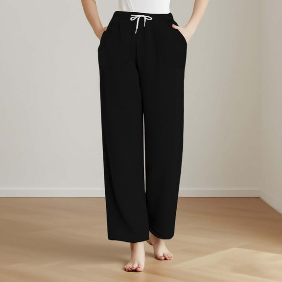 HongQid Women Fleece Pajama Pants, Warm Solid Color Lounge Pj Bottoms for Women with Drawstring Soft