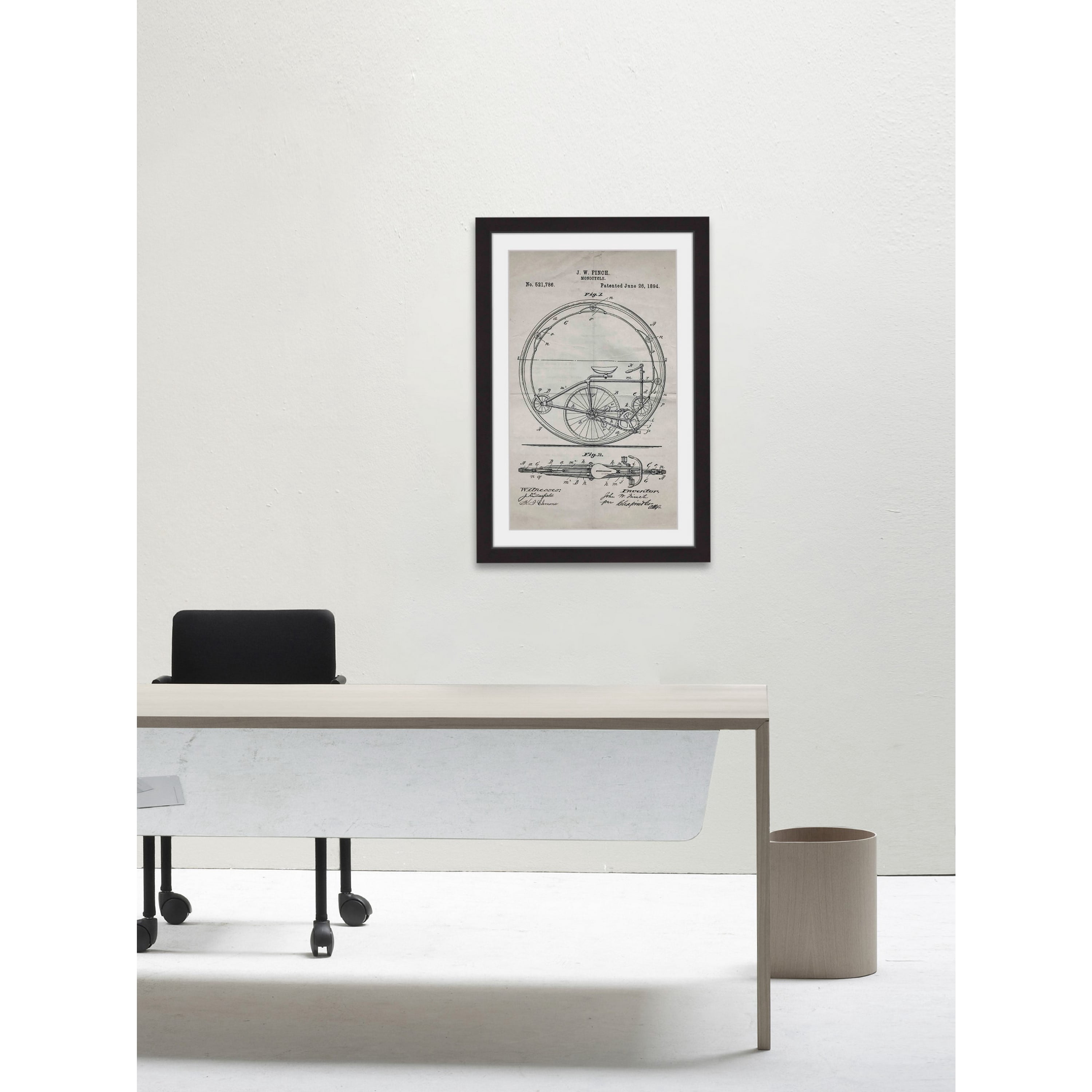 "Monocycle 1894 Old Paper" Framed Painting Print