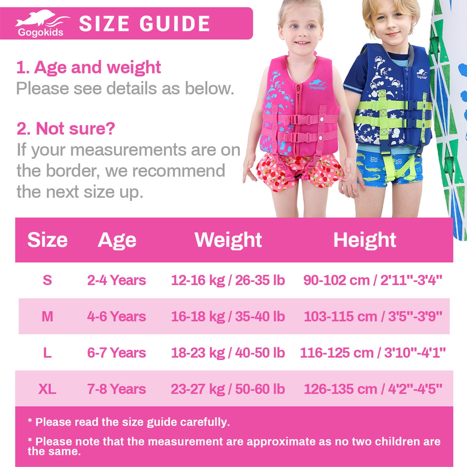 Kids Swim Vest Life Jacket - Boys Girls Float Swimsuit Buoyancy Swimwear 30 to 50 lbs, Pink
