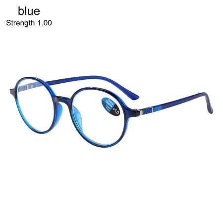 +1.0~+4.0 Women Men Vision Care Round Frame Anti-UV Blue Rays Presbyopia Eyeglasses Reading Glasses Far Sight Eyewear BLUE STRENGTH +1.00
