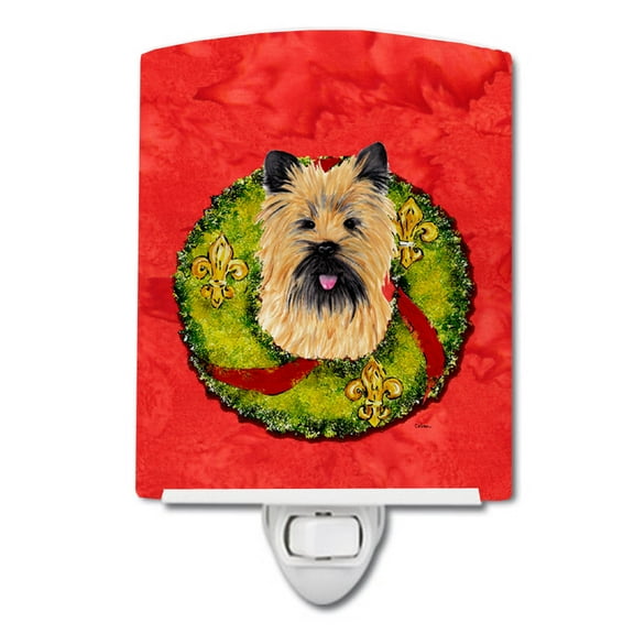 Caroline's Treasures SC9081CNL Cairn Terrier Christmas Wreath Ceramic Night Light, 6x4x3", multicolor