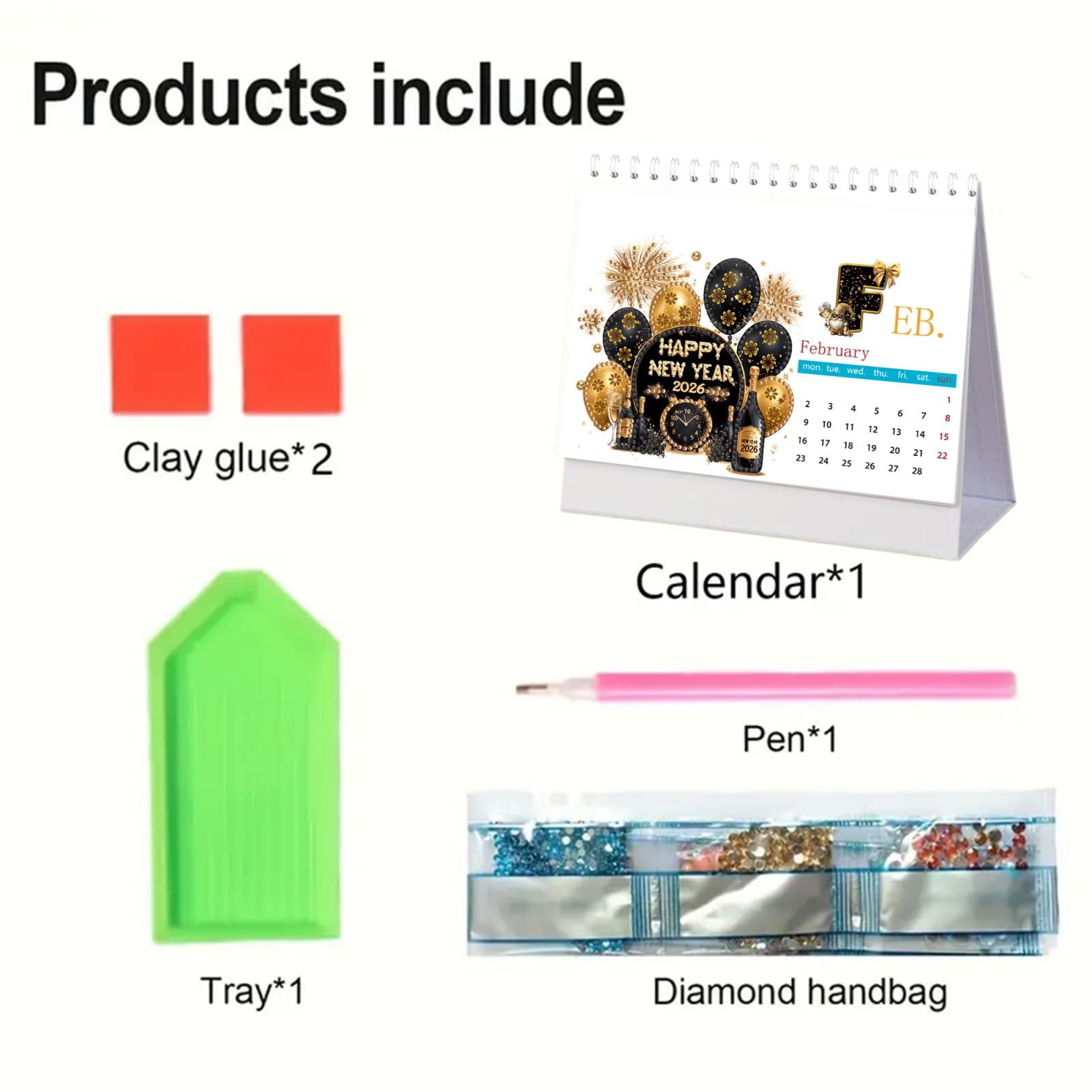 FLOPESN 2026 DIY Diamond Art Painting Desk Calendar,Thick Paper Monthly Flip Tabletop Calendar with To Do List for Home Office Planning-Happy New Year