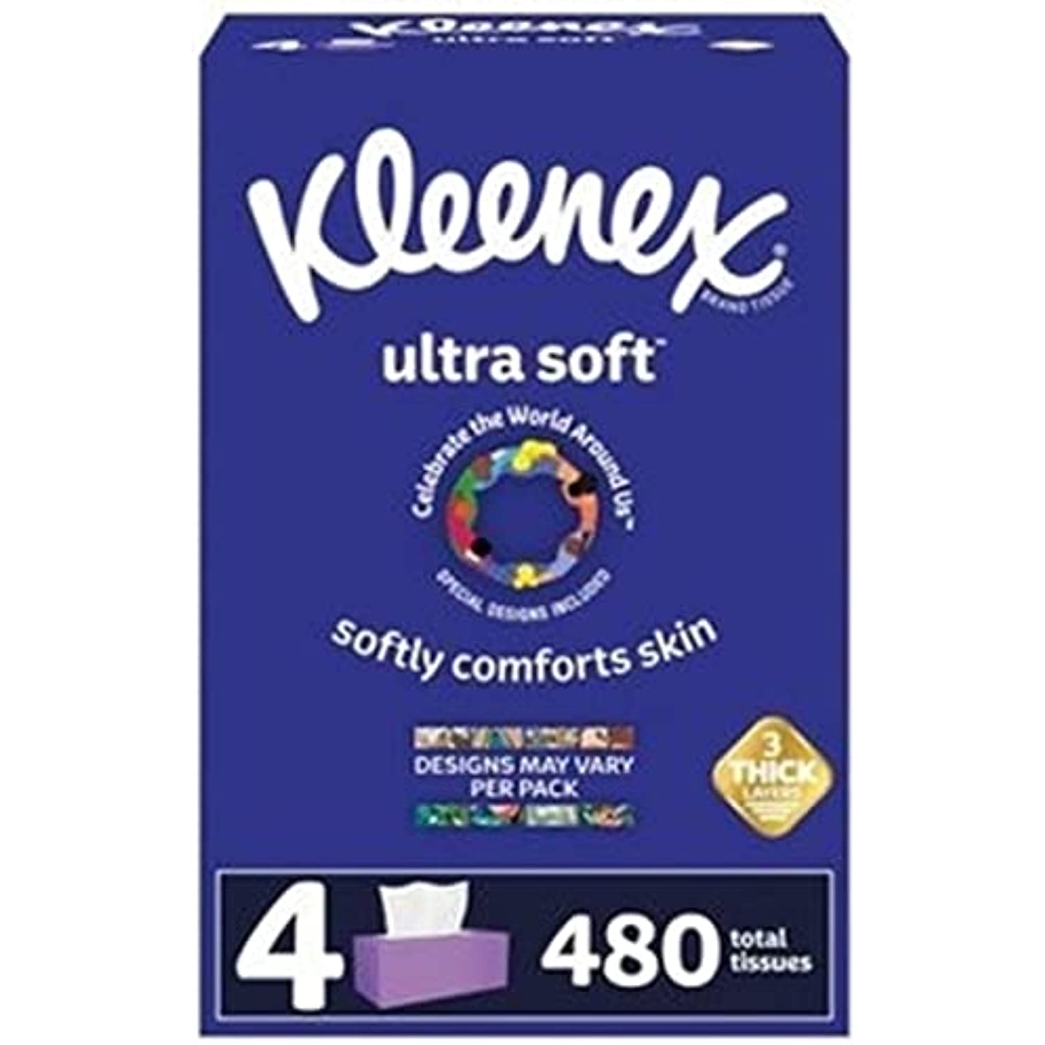 Kleenex UltraSoft Celebrate The World Around Us Tissues, 120 Each Per Box, 4 Boxes