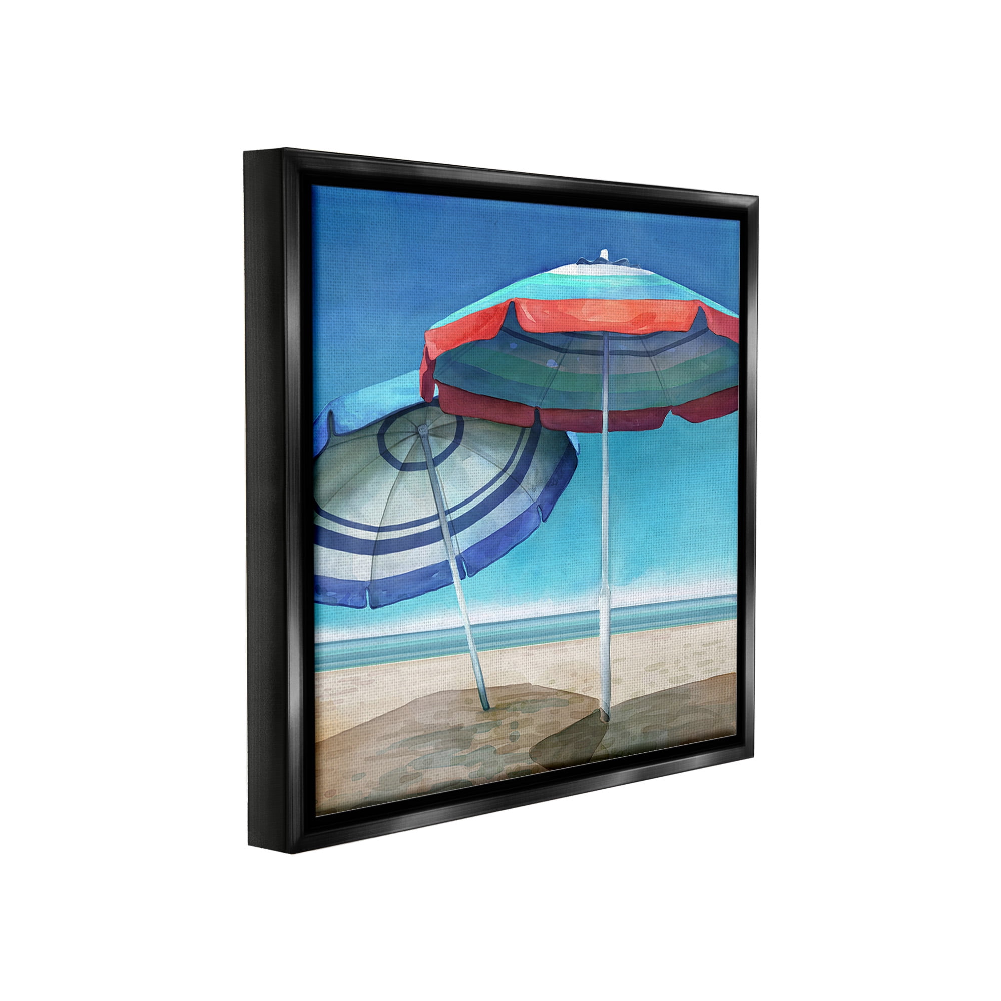 Stupell Industries Beach Umbrella Shadows Landscape Painting Black Floater Framed Canvas Art Print Wall Art, 18 x 18